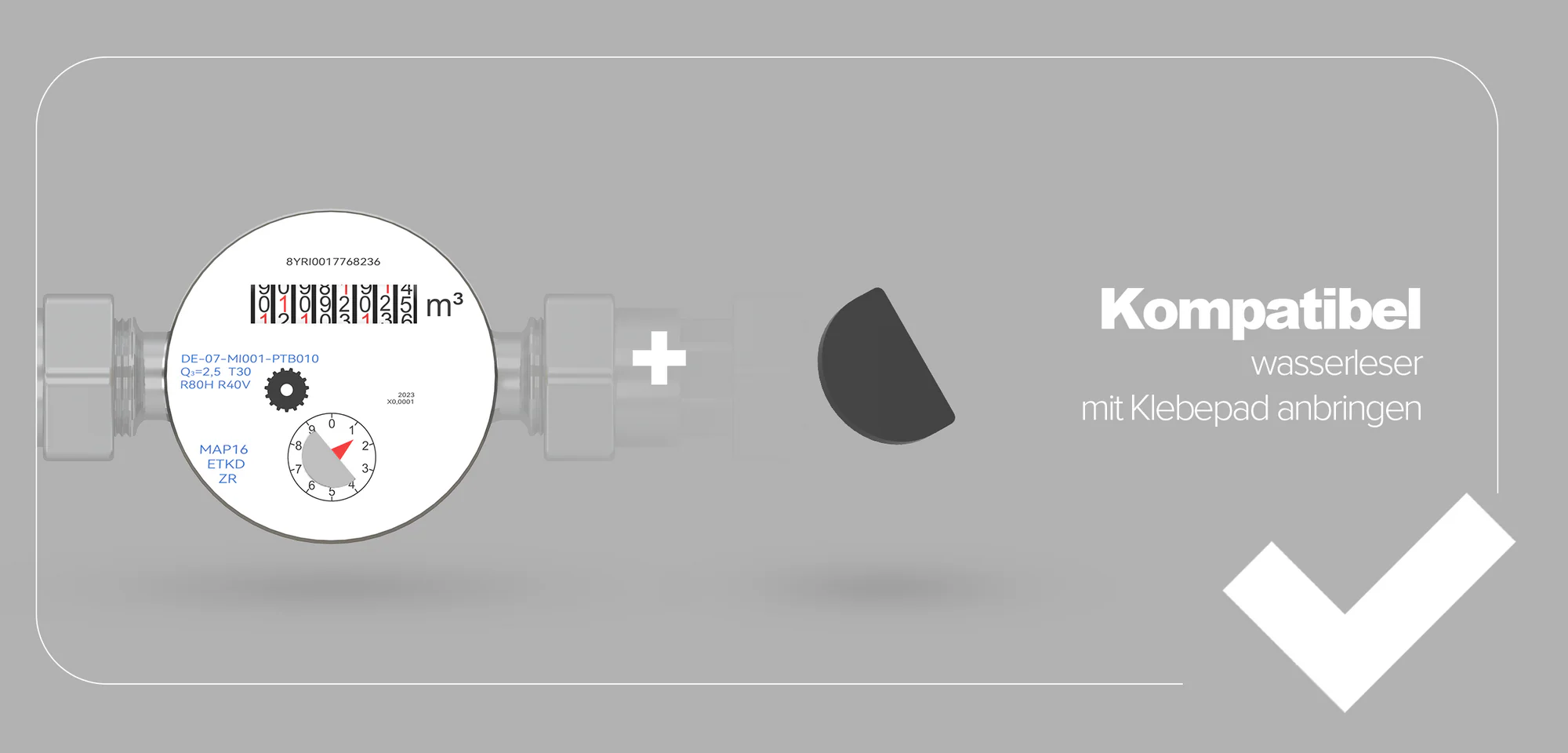 Compatible water meter with adhesive pad